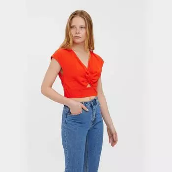 Укороченный топ красного цвета с узлом на груди Женский VERO MODA XS оранжевый
