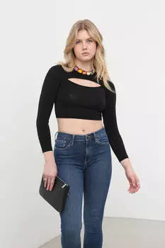 Укороченный топ с отделкой Window, черный