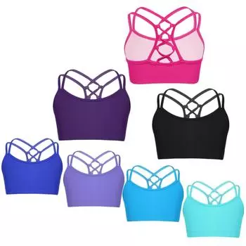 Укороченный топ с перекрещивающимися бретелями для больших девочек на спине, бюстгальтер для выступлений на сцене, балет, бальные тренировки, тренировки 3-4 Years чёрный