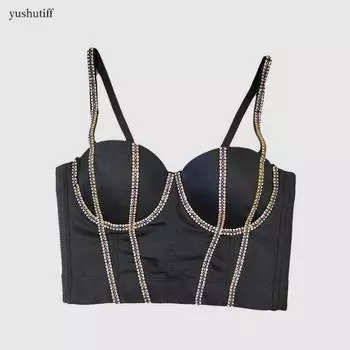 Укороченный топ yushutff со стразами, корсет, бюстгальтер для ночного клуба, вечерние бюстье, модная одежда для подиума, рейв-фестиваль, женское нижнее белье