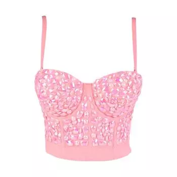 Укороченный топ yushutiff, акриловый розовый милый корсет, бюстгальтер для вечеринок в ночном клубе, бюстье для показа мод, одежда для Rave Festival, нижнее белье, женские жилеты