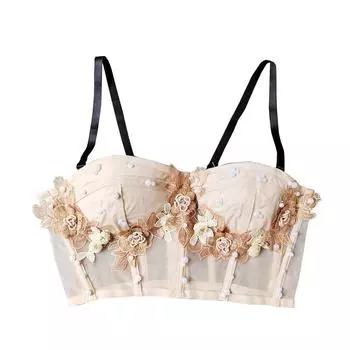 Укороченный топ yushutiff для ночного клуба, жемчужный бисер, корсет на молнии, бюстгальтер с кружевной вышивкой, женский бюстье