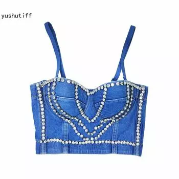 Укороченный топ yushutiff Корсет со стразами Бюстгальтер Кокетливость Night Out Клубная одежда Rave Festival Бюстье Женские летние вечерние жилеты без рукавов