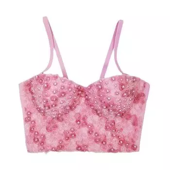 Укороченный топ yushutiff с цветочным жемчугом и жемчугом Rave Festival, женский корсет, бюстгальтер, вечерние бюстье для ночного клуба, жилеты без рукавов, розовая кокетливая одежда
