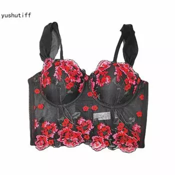 Укороченный топ yushutiff с кружевной вышивкой, женский корсетный топ для ночного клуба, вечерние бюстье, бюстгальтер без рукавов, жилеты, одежда