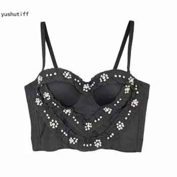 Укороченный топ yushutiff со стразами, бюстье, бюстгальтер для ночного клуба, корсет, кокетливая одежда, Rave Festival, женские летние жилеты без рукавов для вечеринок