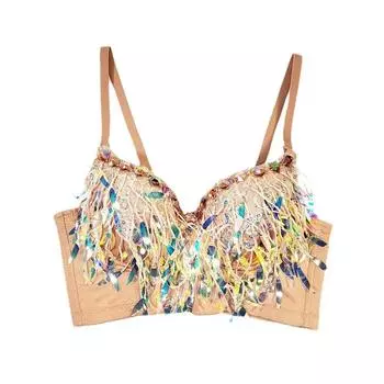 Укороченный топ yushutiff со стразами и блестками, корсет, бюстгальтер Rave, бюстье, женская одежда для ночного клуба, вечерние жилеты без рукавов