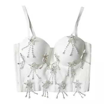 Укороченный топ yushutiff со стразами и кисточками, корсет для ночного клуба, вечерние, блестящий бюстье, женский бюстгальтер, укороченный женский YH8139