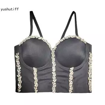 Укороченный топ yushutiff со стразами, корсет, бюстгальтер, вечерние бюстье для ночного клуба, модная одежда для подиума, рейв-фестиваля, нижнее белье, женские летние жилеты