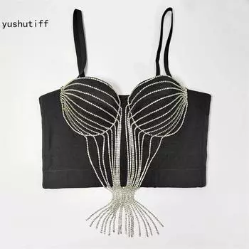 Укороченный топ yushutiff со стразами, корсет, бюстгальтер, праздничная одежда для женщин, бюстье для вечеринок, жилеты без рукавов для ночного клуба