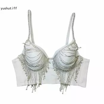 Укороченный топ yushutiff со стразами, корсет, бюстгальтер Rave Festival, бюстье, женская летняя вечеринка, одежда без рукавов