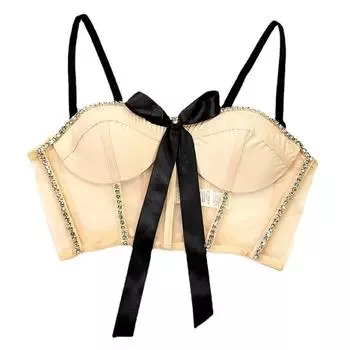 Укороченный топ yushutiff женский корсет со стразами на молнии бюстгальтер пуш-ап вечерние для ночного клуба женский укороченный бант