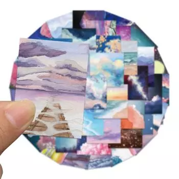 Украсьте 50 шт. INS Style Пейзажные наклейки маслом - водонепроницаемый для багажа, ноутбука, ноутбука 50Pcs