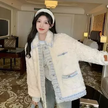 Украсьте свой осенний образ с помощью этого женского пальто из искусственной овчины с флисовой подкладкой, отличающегося изысканным французским стилем и изысканным мастерством. S белый