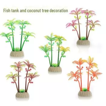 Украшение аквариума для рыбок Илань: Имитация кокосовой пальмы и зеленые растения - модель CX121 зелёный