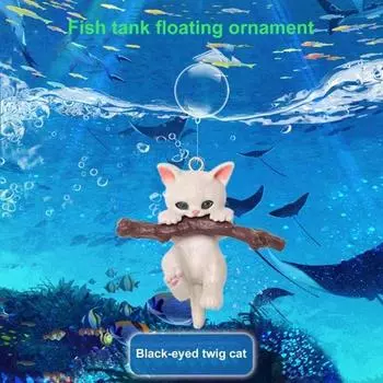 Украшение аквариума. Изысканная мини-статуя кошки. Украшение с небольшим плавающим шаром. Аквариум.