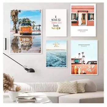 Украшение Автобус Океан Пляж Настенная Художественная Принт Живопись Декоративная Картина Скандинавский Домашний Декор Пейзаж Холст Плакат Скандинавский 21cm30cm NoFrame