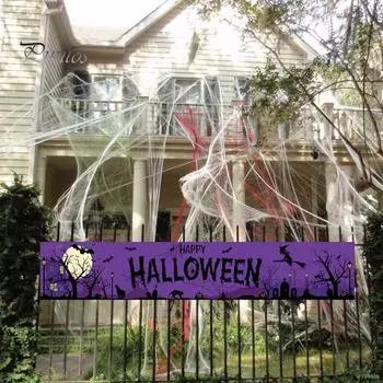 Украшение баннера на Хэллоуин, подвесной баннер «Счастливый Хэллоуин», летучая мышь ведьмы, мертвое дерево, приветственный знак для входной двери, крыльца, двора фиолетовый