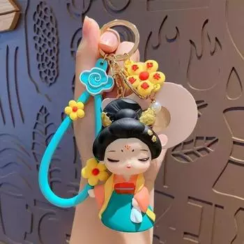 Украшение Брелок в китайском стиле Силиконовый резиновый брелок для ключей автомобиля Милый мультяшный кулон с куклами Подарки Style D