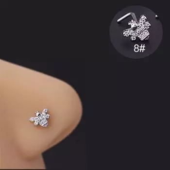 Украшение Циркон Панк Стиль Унисекс Ноготь для носа L-образные Штанги для носа Титановая сталь Пирсинг Ювелирные изделия silver-8