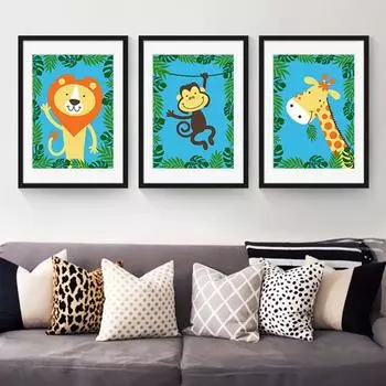 Украшение детской комнаты, живопись, мультяшное животное, зебра, лев, жираф, обезьяна, креативные плакаты для детского сада 21x30 No Frame