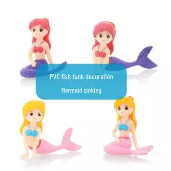 Украшение для аквариума из ПВХ в виде русалки: Маленький настольный аквариумный орнамент для ландшафтов бонсай straight tail hair жёлтый