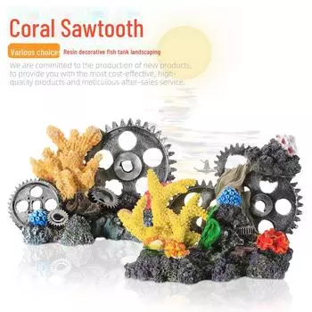 Украшение для аквариума из смолы в виде зубчатой шестерни из коралла - Аквариумное украшение для рыб и креветок GH1557