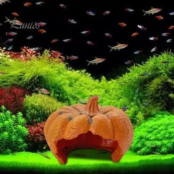 Украшение для аквариума Поделки из смолы Уникальная искусственная тыква Аквариум Ландшафтные украшения Яркие привлекательные креветки Бетта Скрыть пещеру для отдыха оранжевый
