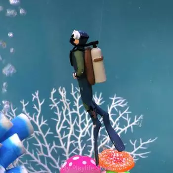 Украшение для аквариума, статуэтка из смолы, дайвер с плавающим шаром, украшение для аквариума, рыбка Betta, аксессуары для ландшафтного дизайна зелёный