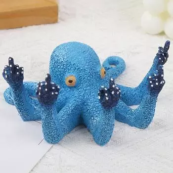 Украшение для аквариума в виде осьминога, смоляная фигурка осьминога в виде среднего пальца, настольная коллекционная искусственная морская жизнь для декора аквариумов синий