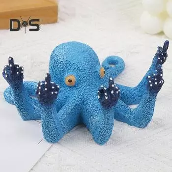 Украшение для аквариума в виде осьминога, смоляная фигурка осьминога в виде среднего пальца, настольная коллекционная искусственная морская жизнь для декора аквариумов синий
