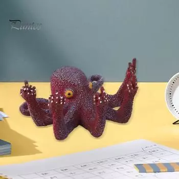 Украшение для аквариума в виде осьминога, смоляная фигурка осьминога в виде среднего пальца, настольная коллекционная искусственная морская жизнь для декора аквариумов чёрный