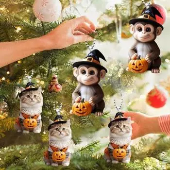 Украшение для автомобиля на Хэллоуин, подвесная подвеска с шнурком, легко подвешивается, очаровательные тыквы в форме животных 4mm 2