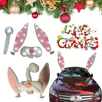 Украшение для автомобиля Уши кролика Рождество Пасха Автомобиль Комплект для украшения автомобиля Кролик Плюшевые милые ушки Sh O0S6 With light-One size