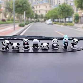 Украшение для автомобиля в виде мультяшной панды, нескользящий коврик, консоль, украшение для приборной панели, креативные поделки из смолы, аксессуары для салона автомобиля для леди чёрный