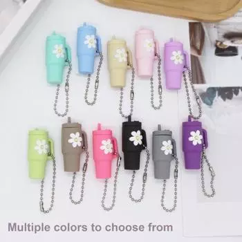 Украшение для чашки молочного чая с цветочным принтом, брелок-подвеска из пищевого силикона, яркий цвет циан