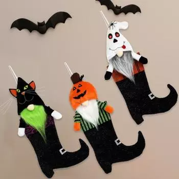 Украшение для чулок гнома на Хэллоуин Высокий сапог Кукла-гном Чучело Безликого эльфа-гнома чёрный