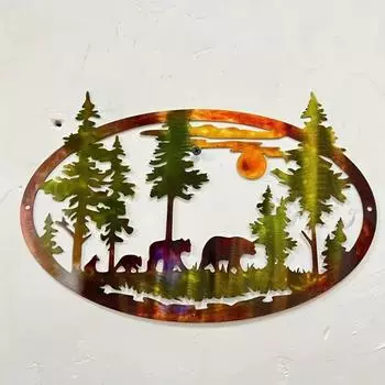 Украшение для дома из металла - Рождественская сцена с оленями и медведями | Подвеска из железа в стиле «искусство ремесла» | Идеальный подарок на праздник светло-серый