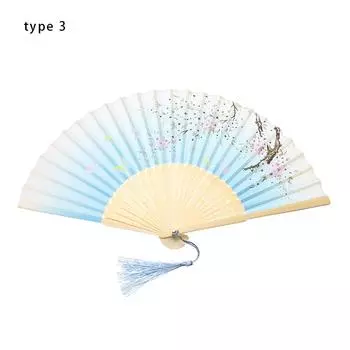 Украшение для дома Ручной веер Шелковый бамбуковый складной веер Реквизит для танцевальных выступлений Живопись в китайском стиле type 3