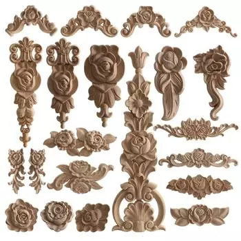 Украшение для дома в европейском стиле Небольшие аксессуары Деревянная резная роза Аппликация на дверь шкафа Окно Украшение Патч