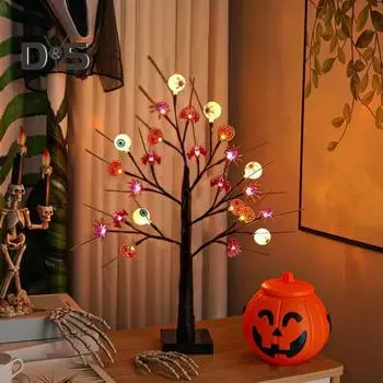 Украшение для елки на Хэллоуин, USB/батарейное питание, тыква, летучая мышь, глазное яблоко, ветка, гирлянда, украшение для дома и улицы на Хэллоуин, товары для вечеринок чёрный