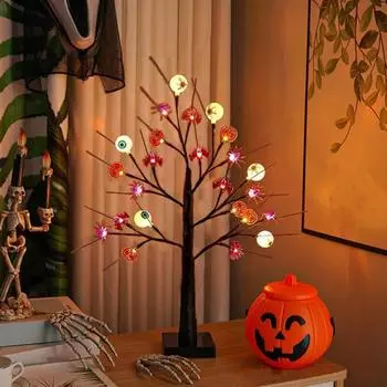 Украшение для елки на Хэллоуин, USB/батарейное питание, тыква, летучая мышь, глазное яблоко, ветка, гирлянда, украшение для дома и улицы на Хэллоуин, товары для вечеринок чёрный