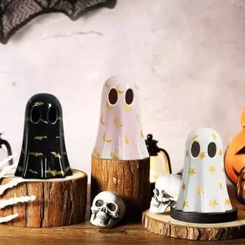Украшение для Хэллоуина Привидение Фигурка из смолы Привидение с ведьминой шляпой Привидение Украшение для рабочего стола чёрный