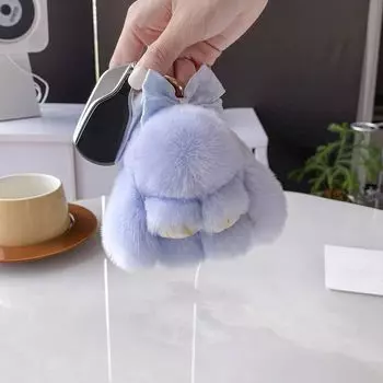 Украшение для ключей машины Пушистый брелок-кролик Пухлый плюшевый кулон мягкие плюшевые куклы-кролики подарок небо/синий