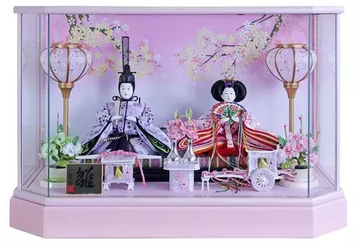 Украшение для кукольного футляра Hina Кукольный шестиугольный футляр Hina с рисунком в виде цветущей вишни сзади и светодиодным императорским украшением x Д29 x Ш55,5 В37,5 см 26-3-9 розовый