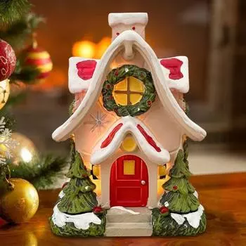 Украшение для курильницы Yousheng Christmas House с легкой снежной крышей, рождественская елка, зимний домик, держатель для благовоний из смолы, настольное украшение, праздничный подарок A