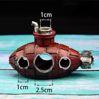 Украшение для ландшафтного дизайна аквариума, подводная лодка, украшение из смолы для аквариума, пещера для разведения, укрытие для рыб и креветок красный