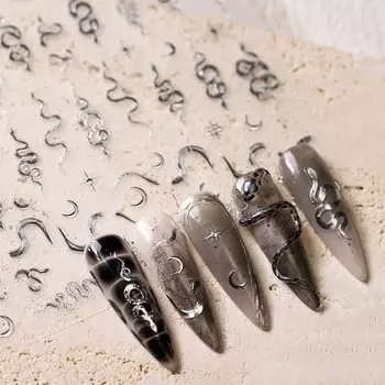 Украшение для мобильного телефона Наклейки для ногтей в виде змеи Золотая серебристая змея Украшения для ногтей в виде змеи Путешествия