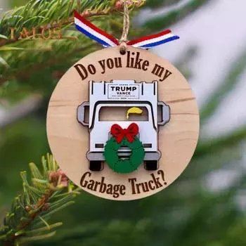 Украшение для мусоровоза Трампа 2024 года, деревянная подвесная елка для украшения рождественской домашней вечеринки A