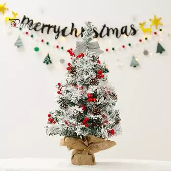 Украшение для настольной рождественской елки высотой 60 см, мини-елка со снежинками, сосновыми шишками, заснеженное настольное украшение для рождественской елки для домашнего офиса 60cm With Light
